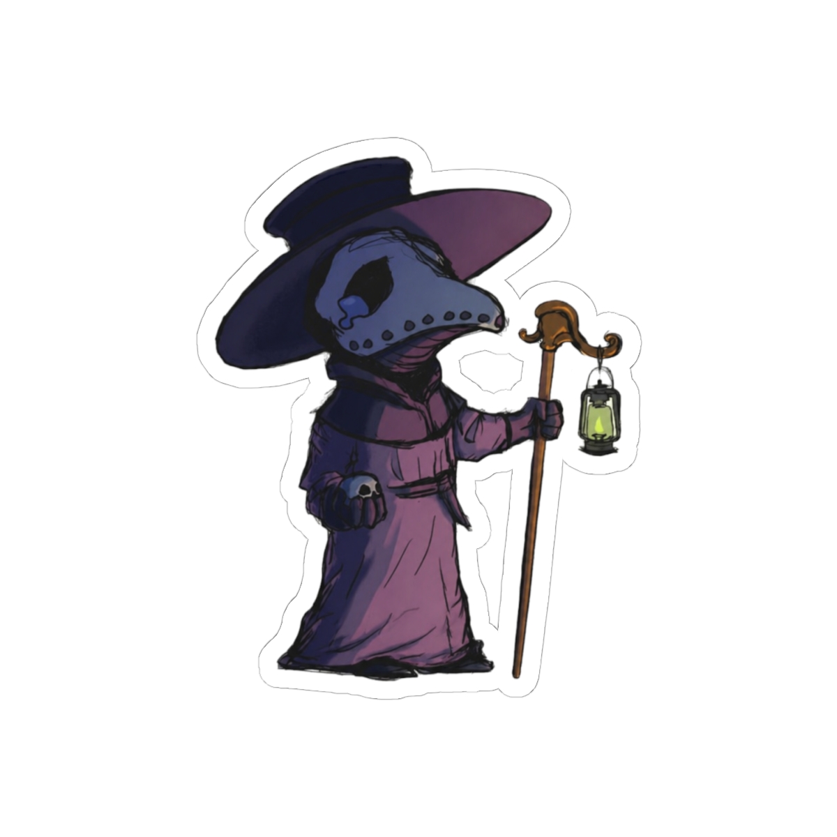 Cute Sad Plague Doctor Sticker | Adorable Gothic Vinyl Decal - alternate angle 1, merchandise